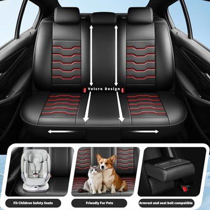 Fit Civic Car Seat Covers Compatible with Honda Civic 2001-2025 2026 -Premium Leather， Waterproof， All-Weather Seat Cushion Protecto&Airbag Compatible (2 Front Seat Red Line Black) - color: Front Pair 【 Red Line Black #02】, size: For Honda Civic 2001-2025