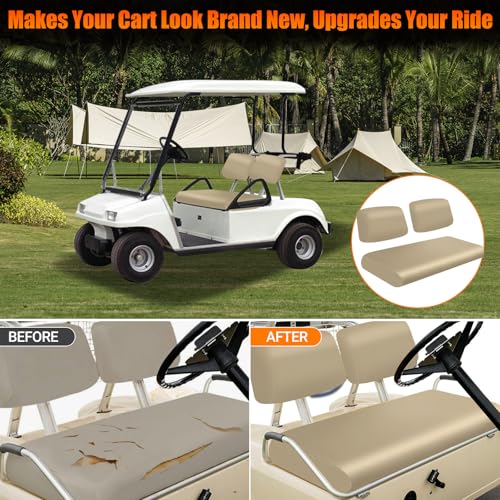 Golf Cart Front Seat Covers Beige Micro Fiber Leather Seat Covers Replacement for Club Car DS 1982-2000, Staple On - color: Beige, size: Club Car DS 1982-2000