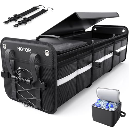 HOTOR Trunk Organizer - 3-Compartment Car Organizer and Storage with Cooler Bag, Foldable Car Storage Organizer for SUV with Handles & Strap for Shopping, Picnic, 37.0" x 14.6" x 12.0", Black - color: Black, size: 37.0" x 14.6" x 12.0"