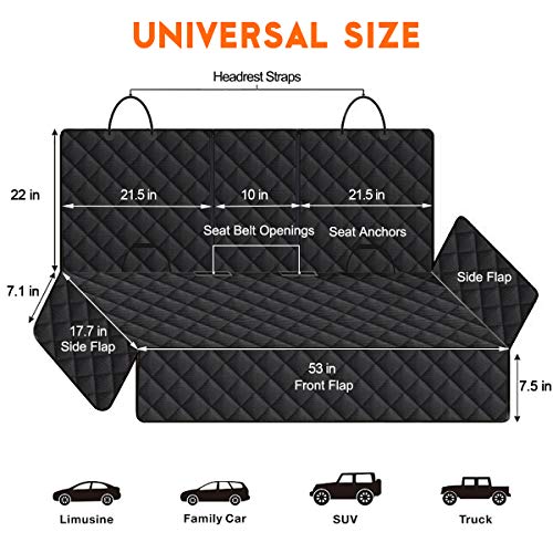 Dog Car Seat Cover, Back Seat Cover for Dogs Pet Car Seat Protector Waterproof Bench Car Seat Cover, Non-Slip Rear Seat Cover fits Middle Armrest for Most Cars SUVs Trucks - Black - color: Black