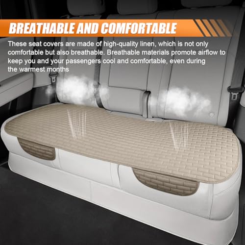 Car Rear Seat Cover, Breathable Linen Automotive Seats Cushion, Anti-Slip Vehicle Seat Pad with Storage Pocket, Universal Auto Seats Protection Mat (Beige) - color: Beige