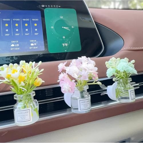 Set of 4 Cute Flower Bouquet Car Air Freshener Vent Clips, Mini Artificial Flowers for Car Air Vent Decoration, Auto Interior Dashboard Ornament Accessories