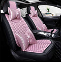 Bling Retro Fashion Lattice Silk and Leather Car Seat Covers Front and Rear Seat Covers Universal Fit (Pink-Luxury) - color: Pink-Luxury