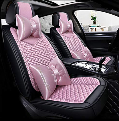 Bling Retro Fashion Lattice Silk and Leather Car Seat Covers Front and Rear Seat Covers Universal Fit (Pink-Luxury) - color: Pink-Luxury