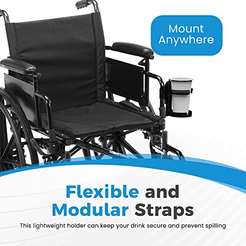 Mobility Cup Holder For Adults - Portable Drink Holder for Wheelchair - Compatible with Walker, Rollator, Transport Chair or Scooter - Easy to Install, Removable, Adjustable & Foldable Cup Carrier - size: Single Pack