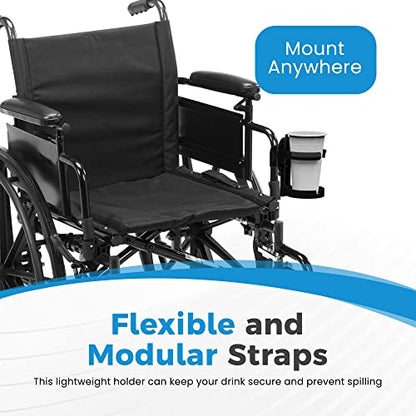 Mobility Cup Holder for Adults 2 Pack - Portable Drink Holder for Wheelchair - Compatible with Walker, Rollator, Transport Chair or Scooter - Easy Install, Removable, Adjustable, Foldable Cup Carrier - size: 2 Pack