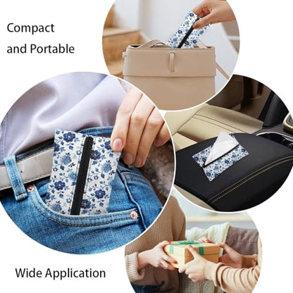 Blue Flowers Tissue Pouch, Small Pockets Stylish Tissue Pouch for Coins Easy to Carry Small Pouch for Keys Coins Credit Cards - color: Blue Flowers 01