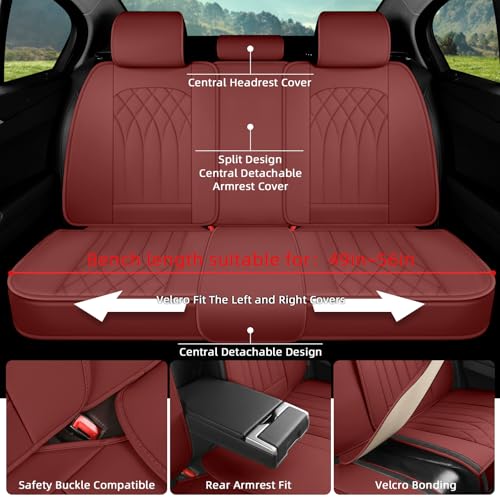SanQing Car Seat Covers Full Set, Front and Rear Seat Covers for Cars, Waterproof Luxury Leather Auto Seat Protectors, Car Seat Cushions Fit for Most Sedans SUV Pick-up Truck (WineRed, Full Set) - color: WineRed