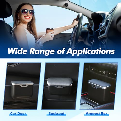 JEYODA - Automatic Push Button Car Trash Can with Secure Lid, Vehicle Garbage Bin (Black) - color: black