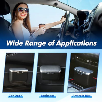 JEYODA - Automatic Push Button Car Trash Can with Secure Lid, Vehicle Garbage Bin (Black) - color: black