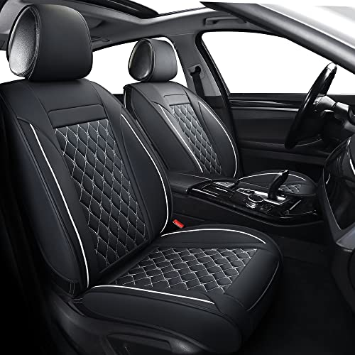 Car Seat Covers Full Set,Universal Fit for Most Cars,SUV,Sedans and Pick-up Trucks,Automotive Vehicle Faux Leather Cushion Covers for 5 Passenger Cars(Full Set,Black/White) - color: Blackwhite, size: Full Set