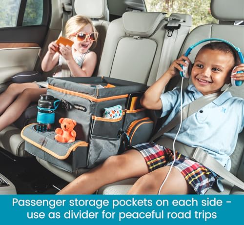 High Road CarHop Front Seat Car Organizer with Car Cup Holder, Passenger Seat Tray and Padded Filing or Cooler Compartment with Side Pocket Storage, Gray - color: Gray