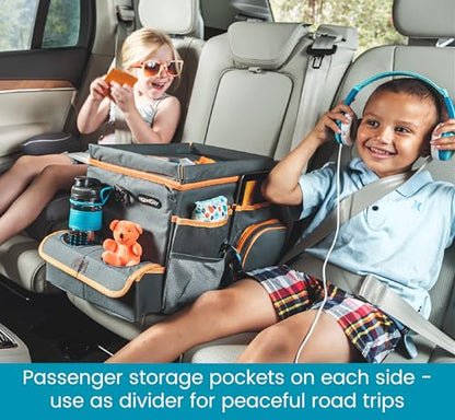 High Road CarHop Front Seat Car Organizer with Car Cup Holder, Passenger Seat Tray and Padded Filing or Cooler Compartment with Side Pocket Storage, Gray - color: Gray