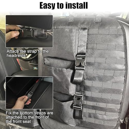 SUNPIE 2 Pcs Seat Back Truck Gun Rack, Automotive Gun Racks with Molle Panel Universal Seatback Storage Pockets Tactical Car Seat Back Organizer for Hunting Accessories Storage, Black