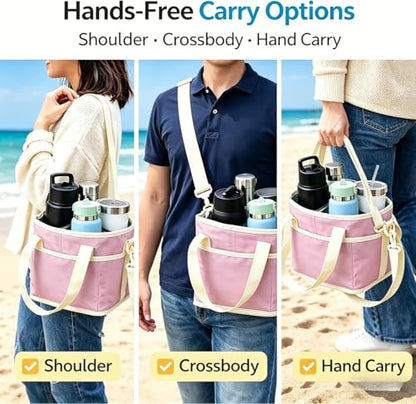 Drink Carrier Bag for 4 Cups, Insulated Drink Carrier with 4 Compartments, Portable Tumbler Holder with Adjustable Strap, Drink Caddy Tote for Coffee, Travel, Takeout & Outings (Black) - color: Black