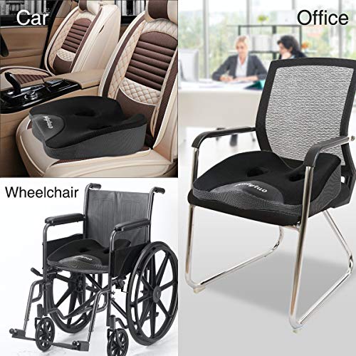 Seat Cushion Pillow,100% Memory Foam and Washable Cover,for Office Chair,Car Seat and Wheelchair, Soft Support Seat Cushion - color: Black