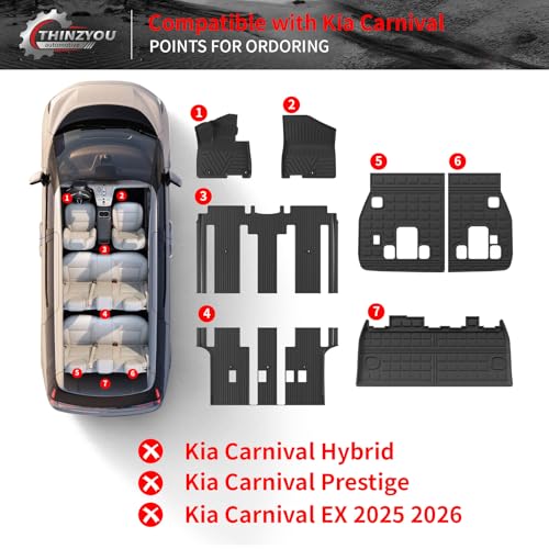 Floor Mats Compatible with 2022-2025 2026 Kia Carnival 8 Seater MPV No Hybrid&Prestige Trunk Liner Cargo Liner Cargo Mat 2024 Carnival Accessories (Floor Mats+Trunk Mat+Backrest Mats) - style: For Kia Carnival 8-Seater | 2022-2026