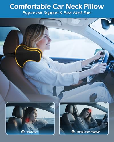 Lofty Aim Car Neck Pillow: 2 Pack Ergonomic Memory Foam Headrest Pillow for Driving, Adjustable Neck Support Cushion for Pain Relief, Head Rest Pillows for Car Seat, Truck - Black
