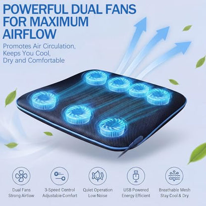Novabright Cooling Seat Cushion with Fan for Wheelchairs, USB-Powered Fan Cushion, 17"x17", Adjustable Airflow for Long Sitting, Breathable & Comfortable, for Office Chair, Car Seat & Gaming Chair