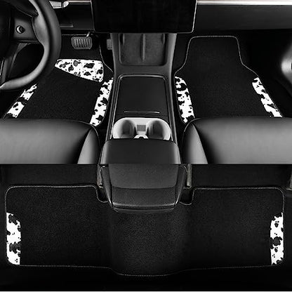 CAR PASS Waterproof Universal 3Pcs Car Floor Mats, Cow Print Car Mats Fit for SUV,Vans,sedans, Trucks,Set of Vehicles Car Carpet with Driver Heel Pad and Nibs Backing, Cute Women Girly (Black White) - color: Cow Print（3Pcs）