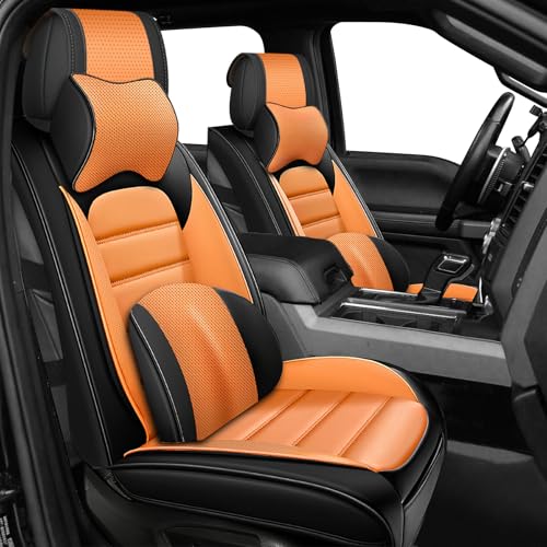 Full Set Car Seat Covers for GMC Sierra 1500/2500/3500 Denali SLT AT4 AT4X Base Seat Covers 2008-2026, Waterproof Premium Nappa Leather Seat Protectors(Luxury 5 Seats/Black&Orange) - color: Black&Orange, size: Luxury 5 Seats