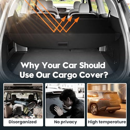 Powerty Retractable Cargo Cover for 2020-2025 Kia Telluride - Canvas Texture Trunk Cover Privacy Screen Rear Security Shade for Telluride Accessories - size: 2020-2025 | Kia Telluride