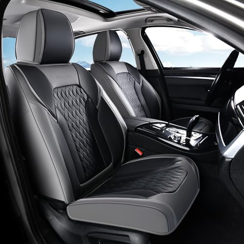 Seat Covers, Car Seat Covers Front Seats, Luxury Nappa Leather Seat Covers, Breathable and Waterproof Car Seat Protector 2 Seat, Automotive Seat Covers Universal for Most Cars-Gray&Black