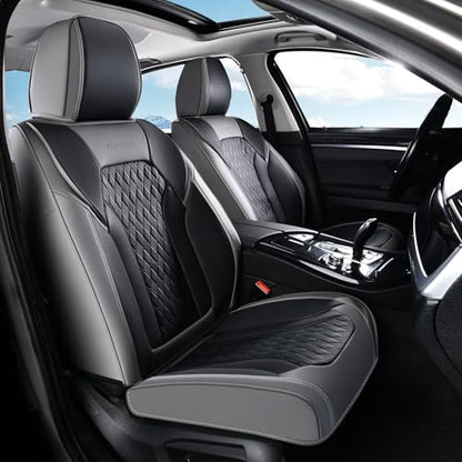 Seat Covers, Car Seat Covers Front Seats, Luxury Nappa Leather Seat Covers, Breathable and Waterproof Car Seat Protector 2 Seat, Automotive Seat Covers Universal for Most Cars-Gray&Black