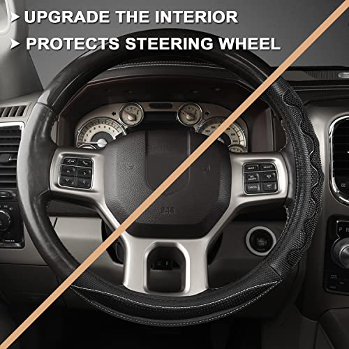 GIANT PANDA Steering Wheel Cover for Dodge Ram 1500 - Car Steering Wheel Covers for Dodge Ram 2500 3500 15.5-16 inch - Black - color: B-Black