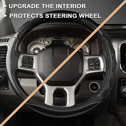 GIANT PANDA Steering Wheel Cover for Dodge Ram 1500 - Car Steering Wheel Covers for Dodge Ram 2500 3500 15.5-16 inch - Black - color: B-Black