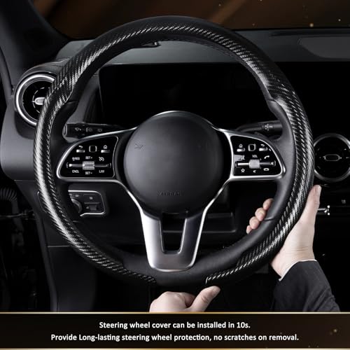 Aimato Car Steering Wheel Cover Carbon Fiber, Ultra-Thin Car Steering Wheel Cover,Comfortable & Breathable Microfiber,Universal Fit for Most Cars - color: Matte black