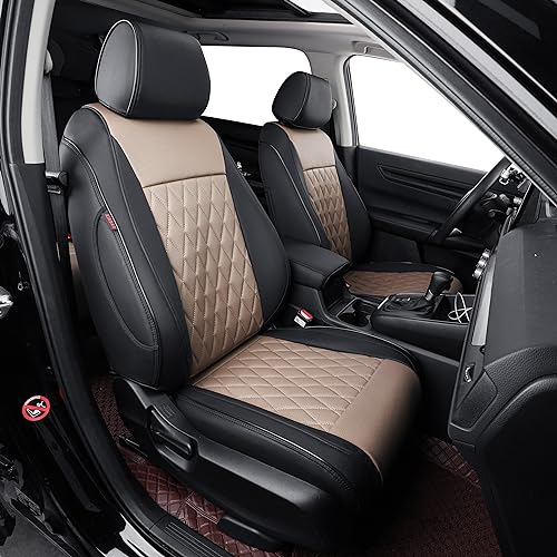 EKR Tundra Seat Covers for Toyota Tundra CrewMax 2014 2015 2016 2017 2018 2019 2020 2021 Car Seat Cover for Trucks Full Set,Faux Leather(Black/Sand Beige) - color: Leather(Black/Sand Beige), size: 2014-2021 CrewMax,Full Set