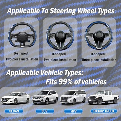 3-Piece Carbon Fiber Steering Wheel Cover, Anti-Slip & Segmented Thin Design for Comfort Grip, Universal Fit 99% Cars SUV Truck,Blue - color: Blue