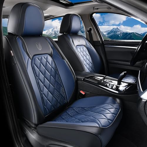 Coverado Seat Covers, Car Seat Cover Front Seats, Luxury Faux Leather Seat Cover, Black and Blue Seat Cover, Car Seats Protectors Waterproof, Automotive Seat Covers Universal Fit for Most Cars - color: A-Black&Blue, size: Front