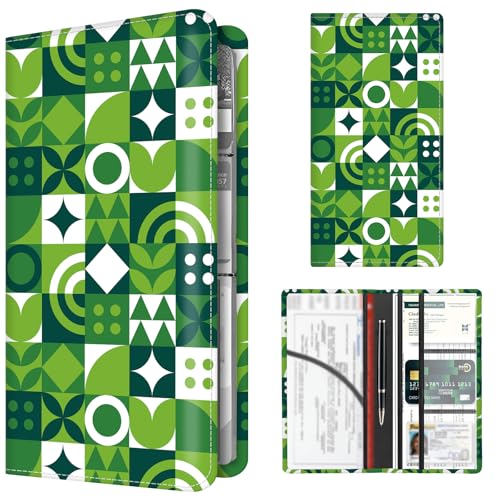 Premium Car Registration and Insurance Card Holder, Cute PU Leather Car Document Holder, Vehicle Glove Box Car Organizer with Magnetic Closure for Driver License, Cards Green Checkerboard - color: Green Checkerboard