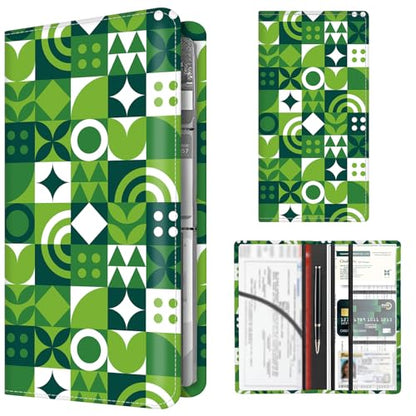 Premium Car Registration and Insurance Card Holder, Cute PU Leather Car Document Holder, Vehicle Glove Box Car Organizer with Magnetic Closure for Driver License, Cards Green Checkerboard - color: Green Checkerboard