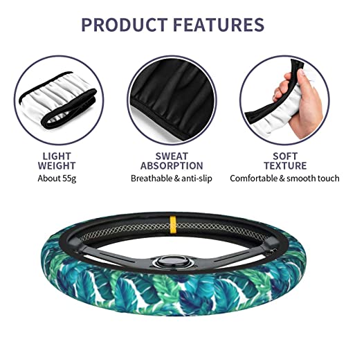 Tropical Palm Leaves Steering Wheel Covers Non Slip Neoprene Steering Wheel Protector Cover Universal 15 Inch for Men Women - color: Tropical Palm Leaf Leaves