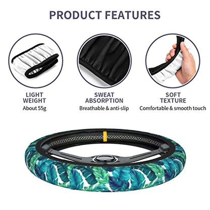 Tropical Palm Leaves Steering Wheel Covers Non Slip Neoprene Steering Wheel Protector Cover Universal 15 Inch for Men Women - color: Tropical Palm Leaf Leaves