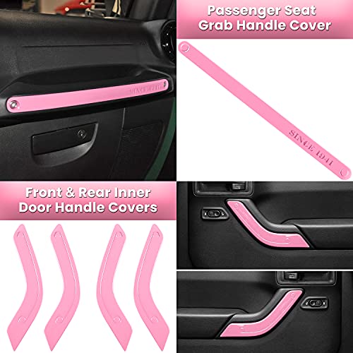 E-cowlboy 18 PCS Full Set Interior Decoration Trim Kit Steering Wheel Center Console Door Handle Air Conditioning Vent Cup Holder Gear Cover Trim for Jeep Wrangler JK JKU 2011-2018 4-Door (Pink) - color: Pink