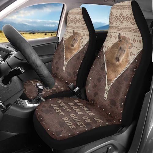 2 Pieces Car Front Seat Covers Aztec Capybara Print Auto Seat Protector for Cars Front Seats High Back Seats Cover for SUV, Universal Fits, Brown - color: Brown - Aztec Capybara
