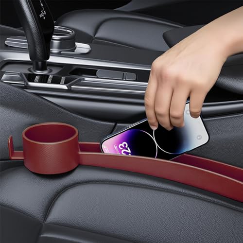 2PCS Car Seat Gap Filler, Soft Carbon Fiber Vehicle Between Seat and Console Organizer with Cup Holder, Prevent Falling Automotive Interior Chair Gap Plug, Universal Fit (Red) - color: Red