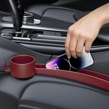2PCS Car Seat Gap Filler, Soft Carbon Fiber Vehicle Between Seat and Console Organizer with Cup Holder, Prevent Falling Automotive Interior Chair Gap Plug, Universal Fit (Red) - color: Red