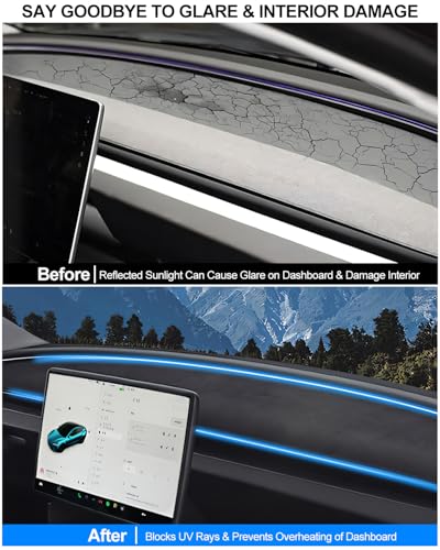 for Tesla Dashboard Cover Mat Model Y Refreshed Juniper Accessories 2025 2026 Interior Dash Mat Pad Anti-Glare & Sun Protection Center Console Model Y Suede Dash Vent Covers Black
