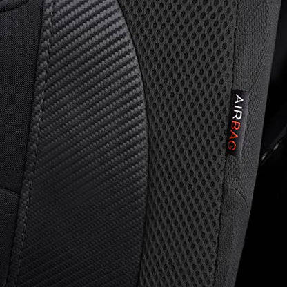 Flying Banner car seat Covers Quality Carbon Fiber Air Mesh Fabric Sport Low High Back Bucket Back Pocket Arm Rest (2 Fronts-Low Bucket-Built-in Seatbelt Compatible, Black) - color: Black -- Built-in Seatbelt Compatible, size: 2 Fronts--Low Bucket--Built-