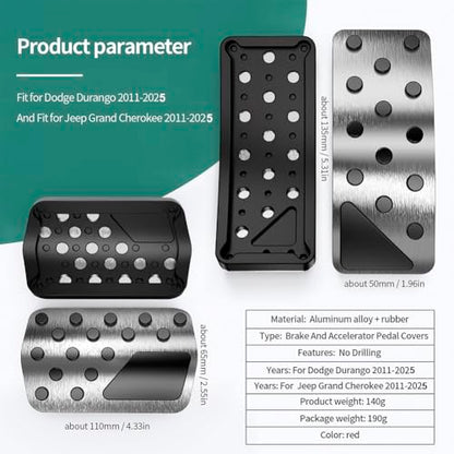 Aluminum Alloy Pedal Cover for Jeep Grand Cherokee 2011-2024 2025 Dodge Durango 2011-2024 2025 No Drilling Aluminum Brake and Accelerator Pedal Covers 2PCS(Silver) - color: Silver
