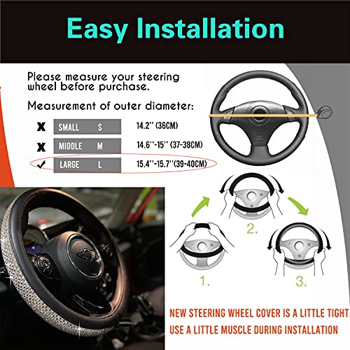 Large Size Bling Comfy Steering Wheel Cover with Jumbo Crystal Rhinestones, Anti-Slip Diamond Leather, 15.5-15.75 Inch (Silver) - color: 1.Silver, size: Large Size[15 1/2''-15 3/4'']