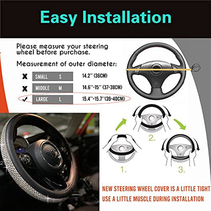 Large Size Bling Comfy Steering Wheel Cover with Jumbo Crystal Rhinestones, Anti-Slip Diamond Leather, 15.5-15.75 Inch (Silver) - color: 1.Silver, size: Large Size[15 1/2''-15 3/4'']
