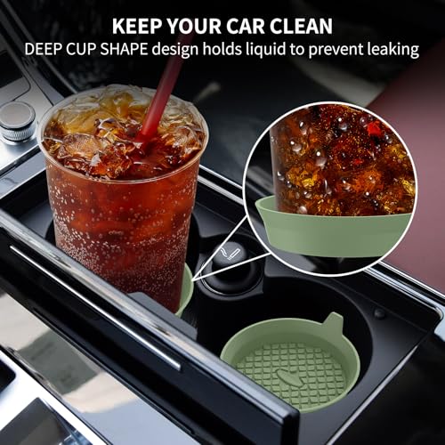 Car Cup Holder Coasters [4 Pack] Silicone Cups Mats, Automotive Universal Non-Slip Recessed Interior Accessories Olive Green - color: 4pack-olive Green