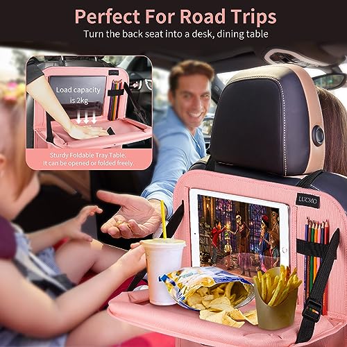Car Backseat Organizer with Tablet Holder-2 Pcs,6 Storage Pockets Car Storage Organizer with Foldable Food Tray,Protectors Kick Mats Travel Accessories-Pink - color: Champagne Pink, size: 2 Pack with Food Tray