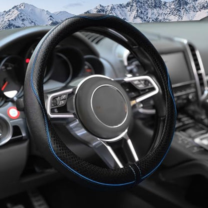 Steering Wheel Cover,Car Accessories 14.5-15 Inch Leather Steering Wheel Cover,Anti-Slip Breathable Microfiber Leather Covers,Warm in Winter and Cool in Summer,Fit for Suvs (Black-Blue) - color: Black&Blue